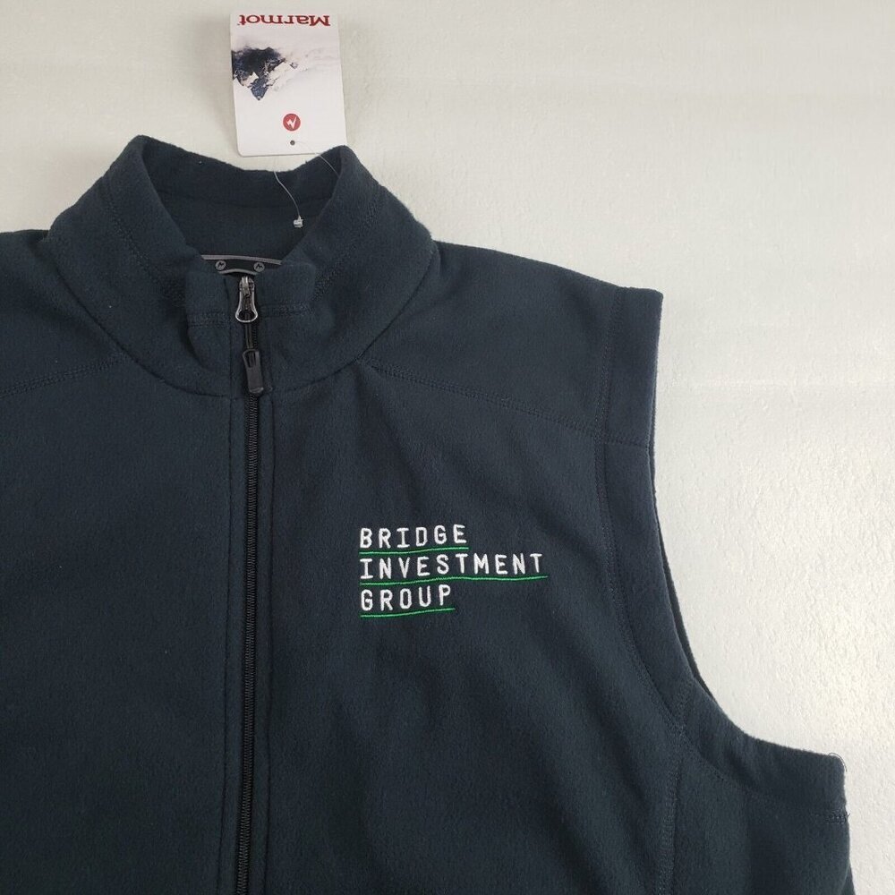 Marmot Rocklin Fleece Vest Womens XL Black Full Zip NEW "Bridge Investment" Logo - Picture 2 of 12